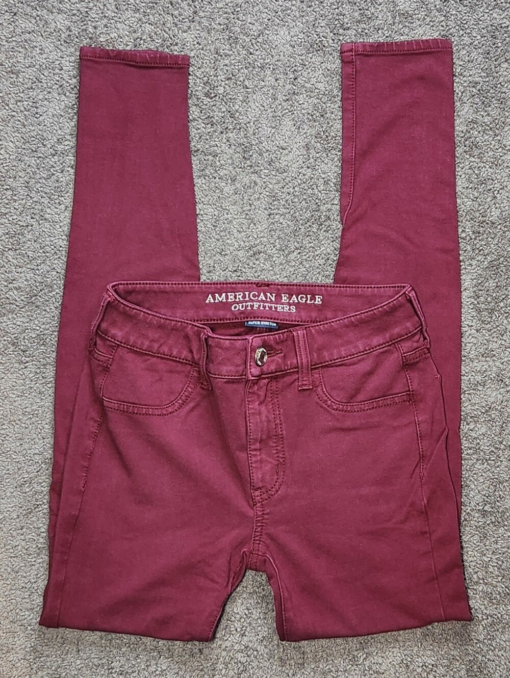 Burgundy American Eagle Outfitters Mid Rise Super Skinny Knit Pants